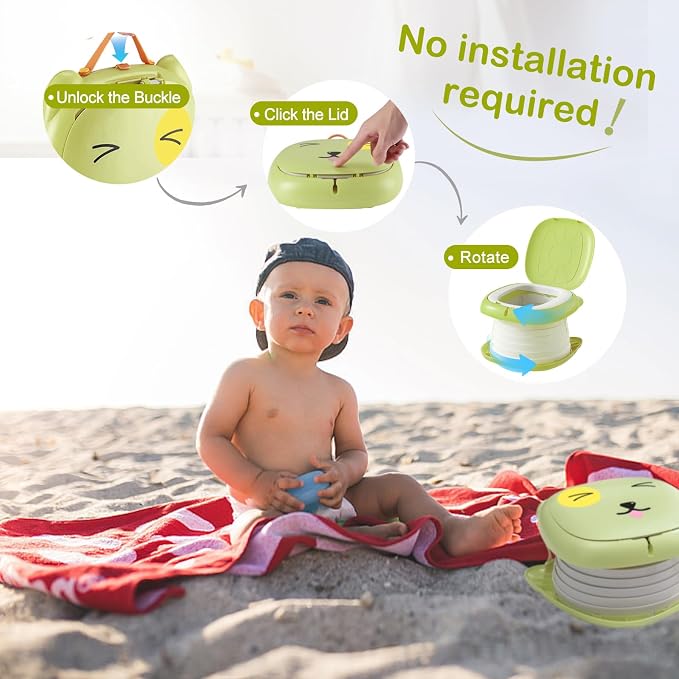 Travel Potty for Toddler,Foldable and Portable Toilet for Kids, Apply to Seat Emergency Toilet for Car, Camping, Outdoor, Indoor,Green
