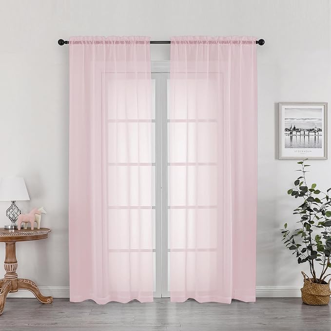 OWEINE Sheer Curtains 78 Inches Long 2 Panels Set, Rod Pocket Fimly Voile Solid Blush Window Curtain Panels for Living Room Bedroom, Soft Voile Sheer Curtains & Drapes, Total 78 Inches Width