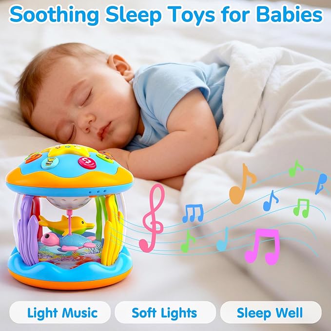 Baby Toys 0-6 Months Ocean Rotating Projector Musical Light Up Tummy Time Toys for Infants 0-3 4 5 6 7 8 9 Months Baby Aquarium Crawling Toys 6-12 Month Boys Girls 1 2 Year Old Birthday Newborn Gifts