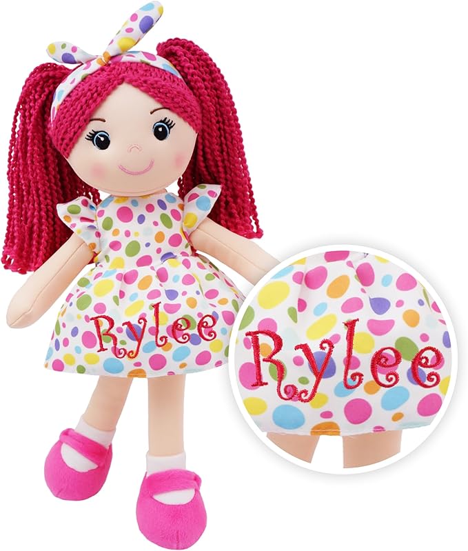 June Garden Personalized Sophie Doll – Embroidered Name Soft Plush Doll – Custom Gift for Girls – Choose Name, Font & Thread Color – Available in 14", 18", and 23" Sizes