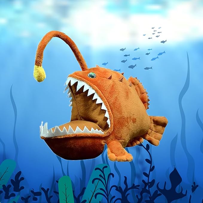 Simulation Anglerfish Stuffed Animals 10inch, Cute Soft Anglerfish Fish Plush Toy Children Room Decoration Pillows