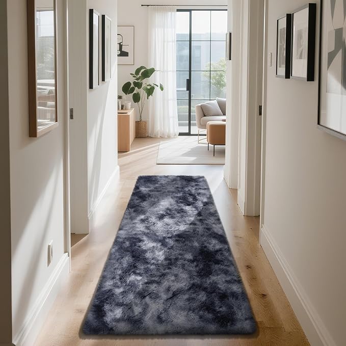 Soft Runner Rugs for Bedroom, Mottling Dark Grey 2x8 Runners for Hallways Fluffy Rug Carpet, Bedside Rug for Living Room Bedroom Room Home Decor