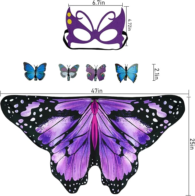 Kids Butterfly Wings Costume for Girls Fairy-Wings Mask Party Favors Gifts (Purple sets)