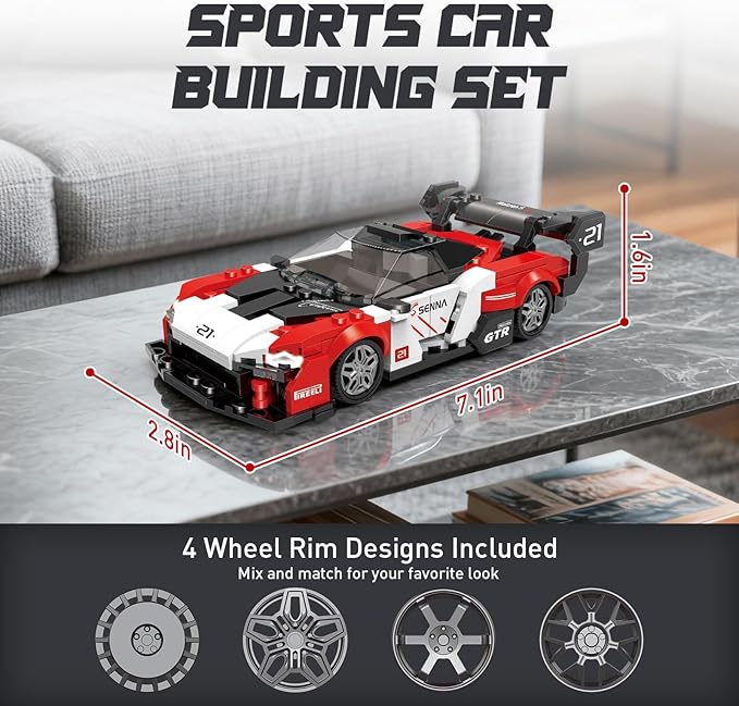 HIGH GODO Sports Car Building Set, MOC Racing Car Model Kit, Cool Collectible Cars Toys Gifts for Adults and Teens Age 14+ (346 Pieces)