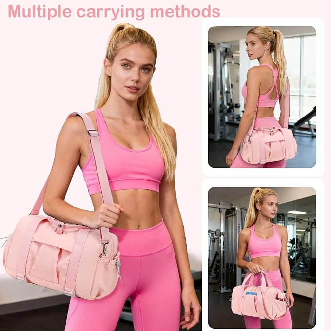 LEDAOU Small Gym Bag for Women, Mini Duffle Bag with Yoga Mat Holder Lightweight Carry On Sports Bag with Separate Shoe Pocket and Wet Pocket Duffel Bags Dance Yoga Workout Bag (Pink)