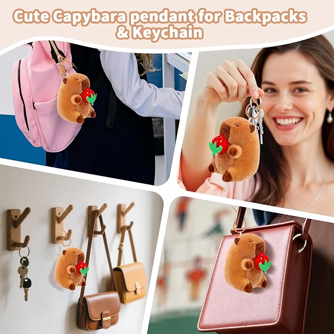 Cute Capybara Plush Toy with Pull-Rope Mini Capybara Keychain Stuff Animal Toys for Car, Desk, Back to School Capybara Gifts, Backpack Charm, Birthday Party Favor Fidget Toys for Kids Aduts (Style C)