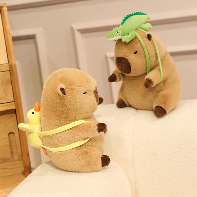 Ditucu Capybara Plush with Yellow Duck Backpack 7.8 inch Cute Capibara Stuffed Animal Soft Plushies Toys Gifts for Kids Brown