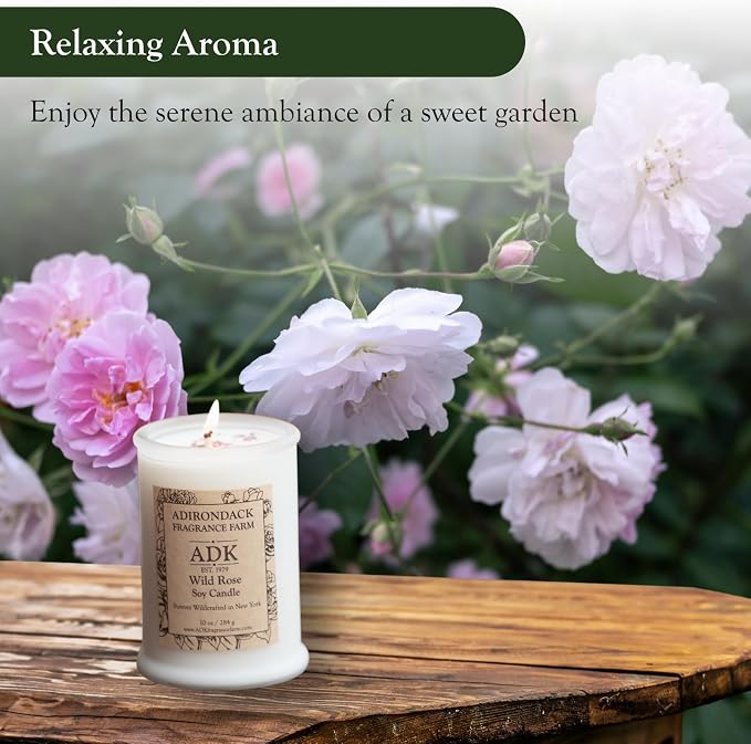 ADK Wild Rose Scented Candle, 10 Oz Aromatherapy Candle, Proudly Poured in The USA, Natural Wax for Relaxation and Home Décor, for Gift, Kitchen, and Living Spaces