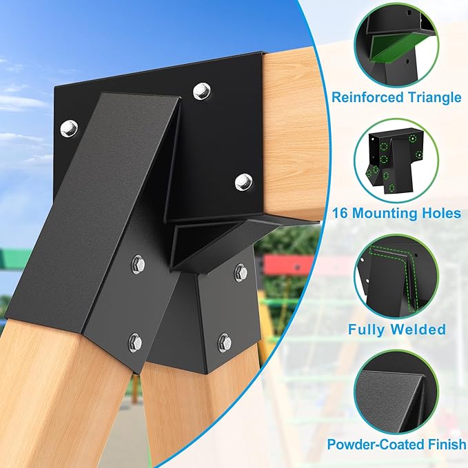 Dolibest Heavy Duty Swing Set Brackets – Complete Kit with 2 A-Frame Brackets, 4 Swing Leveling Base Brackets, 2 Swing Seats & 4 Swing Hangers for DIY Playground Equipment