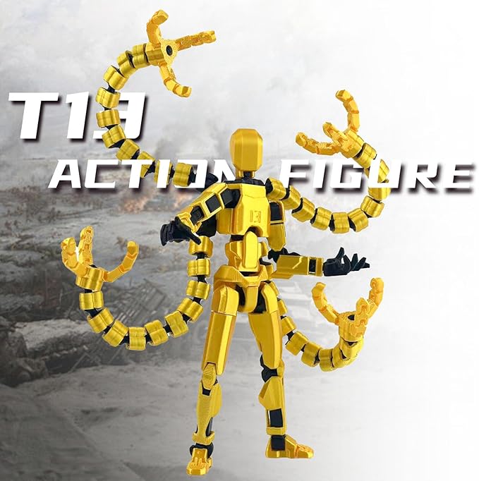 Already Assembled T13 Action Figure Accessories,T13 Multi-Jointed Movable,for Collectors Desktop Decorations t-13 Movability 3D Printed Toys (Yellow, 5.5inch)