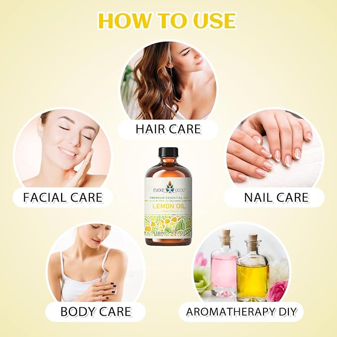 EVOKE OCCU Lemon Essential Oil for Cleansing Skin Home Diffuser Massage - 4 FL Oz