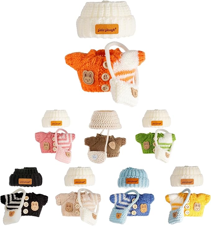 Clothes for 17cm Doll Clothes Set for 17cm Doll, Crochet 3 Piece Set Hat Clothes Backpack for Dolls, Stylish Adorable Dolls Clothes Accessories (No Doll) (Orange)