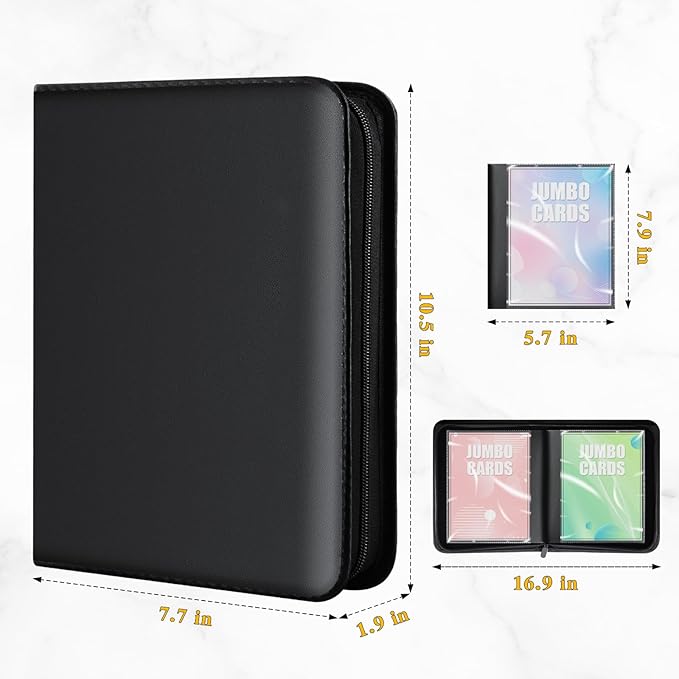 Jumbo Card Binder for PKM – WITHYU PU Leather Ringless Card Collection Binder with 60 Pockets, 5.7'' x 7.9''Card Holders Storage Album for Game Card (Black)