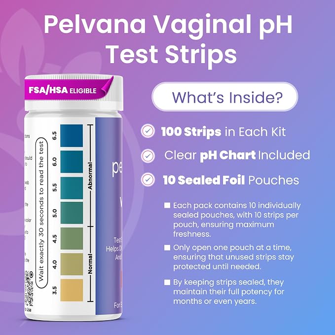 Pelvana Vaginal pH Test Strips for Women – 100 Strips, at-Home BV and Yeast Infection Test Kit, Vaginal pH Tester to Differentiate Between Conditions