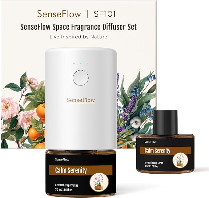 Essential Oil Refill 1.02oz/30ml - Free SF101 Waterless Aromatherapy Diffuser, Covers 1000 Sq Ft, 120-Day Natural Scent,Calm Serenity