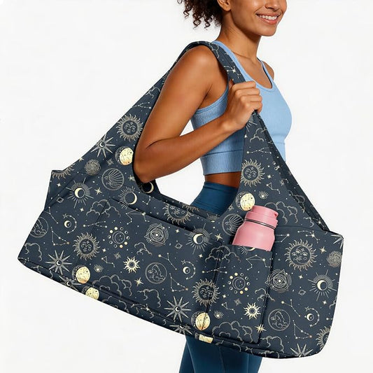 Women's Yoga Bag with Yoga Mat Carrier - Large Mat Pocket Fitness Tote for Pilates, Gym, Travel, Office & Beach