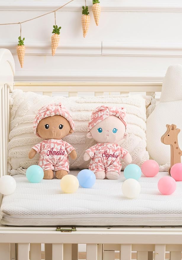 LeyaDoll Soft Baby Doll Gift Set - First Baby Doll Accessories Plush Rag Sleeping Cuddle Buddy Doll Toy Mini Pink Set for Kids Girls (9'') - Pudding Baby-Tanned