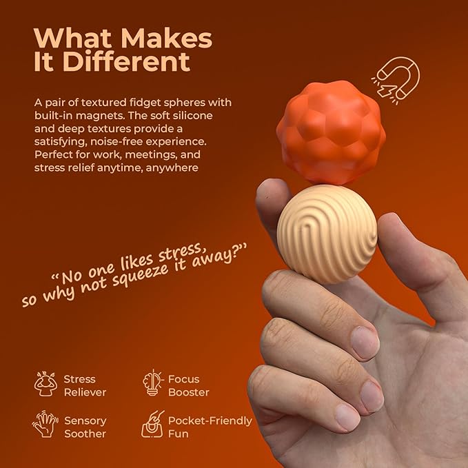 Large Magnetic Fidget Ball Toys for Adults, 2Pcs Soft Silicone Fidget Magnets, Silent Fidget Toys for Adults Ages, Textured Magnetic Balls & Stress Relief Desk Office Toys (Orange, Extra Large)
