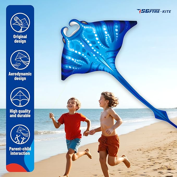 SGftre 3 Piece Set Butterfly Delta Octopus Kites for Kids and Adults，Easy to Fly for Outdoor Adults Children Line Kite for Kids Toy (Manta Ray 2-Piece Set(Blue,Pink), 2)