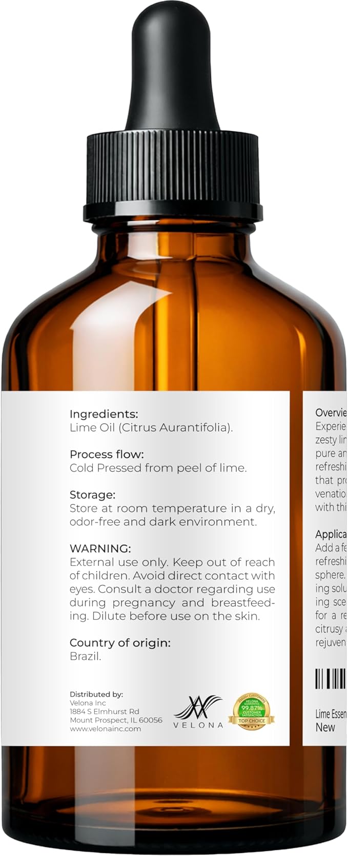 Lime Essential Oil by Velona - 4 Fl Oz | Therapeutic Grade 100% Pure and Natural | for Aromatherapy Diffuser, Massage, Skincare, Haircare, Soapmaking | Undiluted and Multipurpose in Glass Bottle…