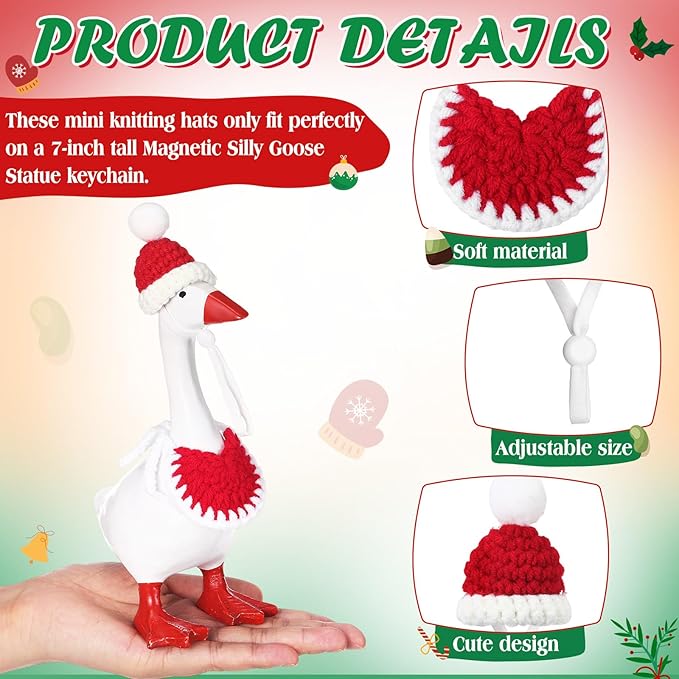 Geyoga 3 Pcs Mini Desk Goose Outfits 7 Inch Mini Knitting Hat and Bandana Knitting Desk Goose Headwear Bibs Accessory for Magnetic Statue Table Decor Gifts (Halloween Style)