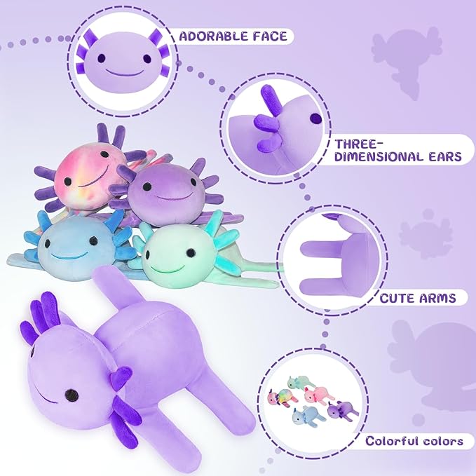 Huggers Axolotl,Stuffed Axolotl Slap,Cute Animal Book Buddy Slap,Fun Axolotle Toys for Boys and Girls.(Purple)