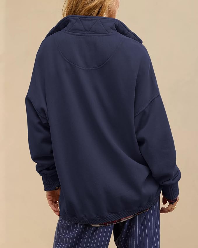 Gacaky Sweatshirt for Women Oversized Casual Long Sleeve Button Henley Neck Pullover Tops Fashion Outfits Clothes