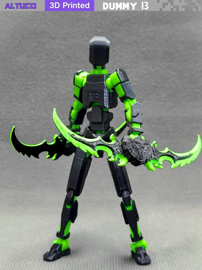 T13 Action Figure for Kids,3D Printed Titan 13 Figure with Multiple Accessories,Dummy 13 Desktop Decorative Toy(Black-Green)