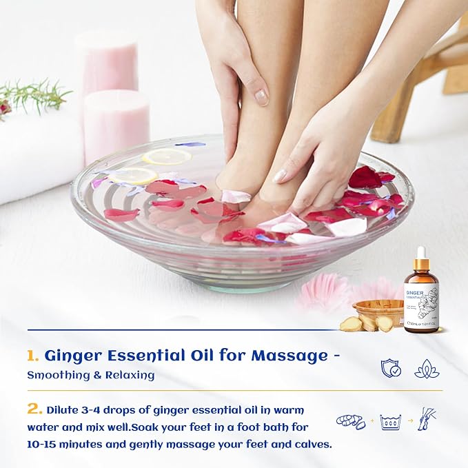 HIQILI 1 Fl Oz Ginger Oil, Ginger Essential Oil for Hair, Massage, Skin - 30ml | Warming Sensation for Body & Joint Comfort, Soothe Tired Muscles, Enjoy a Cozy Calming Space - 30mL / 1.01 fl.oz