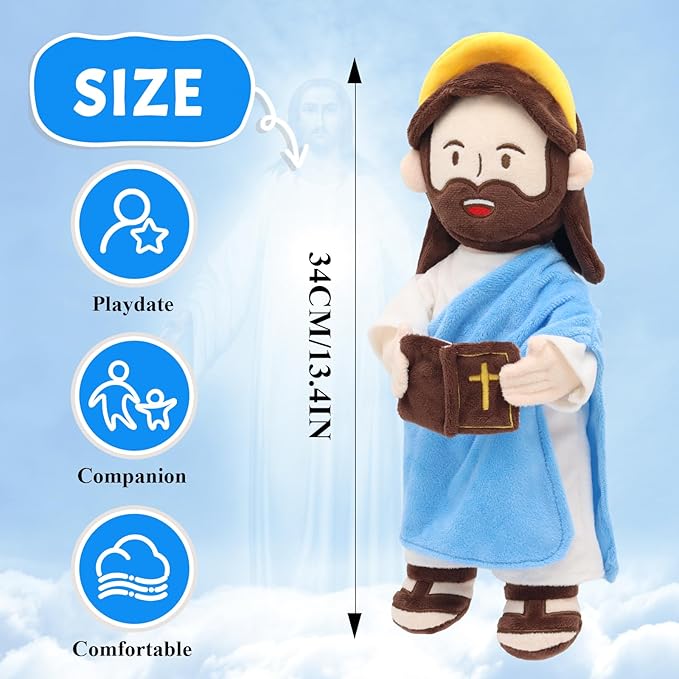 Jesus Plush Talking Doll with Halo,Speak 20 Bible Verses & 20 Songs,13.4" Interactive Hymn Stuffed Plushie Perfect Religious Gift for Kids Sunday School & Easter Celebrations