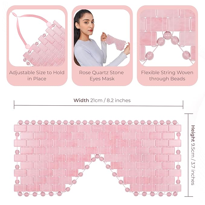 TeraRX® Rose Quartz Eye Mask – Authentic Crystal Eye Mask for Facials with Adjustable Straps – Natural Quartz Stone Relief for Relaxation, Puffiness, Fatigue & Dark Circles