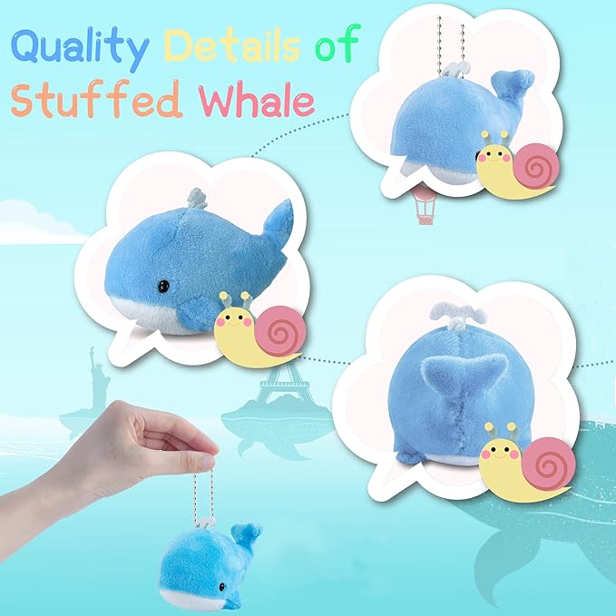 Whale Plush Toy Set BB FUNHOUSE 6 Packs Soft Easter Animal Stuffed Plush Key Chain Set Goodie Bag Fillers Party Favor Carnival Prizes for Kids Boys and Girls, 3.14inch