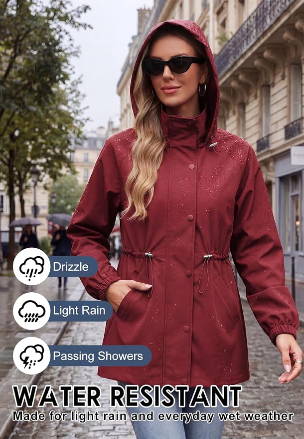 Zando Rain Jacket Women Waterproof - Lightweight Rain Coat with Hood Windbreaker Trench Raincoat for Women 2026 S-2XL