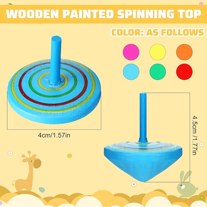 Lenwen 200 Pcs Wooden Spinning Top Colorful Rainbow Gyroscope Novelty Educational Spinning Toy Painted Spinner for Kindergarten Family Games Party Favors Gifts for Girls Boys