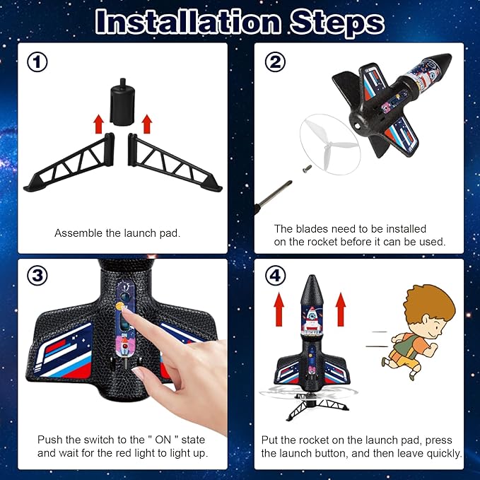 Rocket Launcher Toy Gifts for Kids - Self Launching Motorized Air Rocket with Parachute Launch Up to 200 Ft Model Rockets Outdoor Toys Birthday Gifts for Boys Kids Ages 6 7 8 9 10 11 12 3-5 5-7 8-12