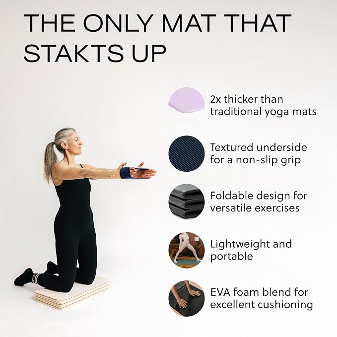 Stakt Foldable Yoga Mat Pro, 2 in 1 with Premium Textured Grip, Non Slip, Folding Exercise and Fitness Mat for Pilates, Strength Training, and High Impact Workouts