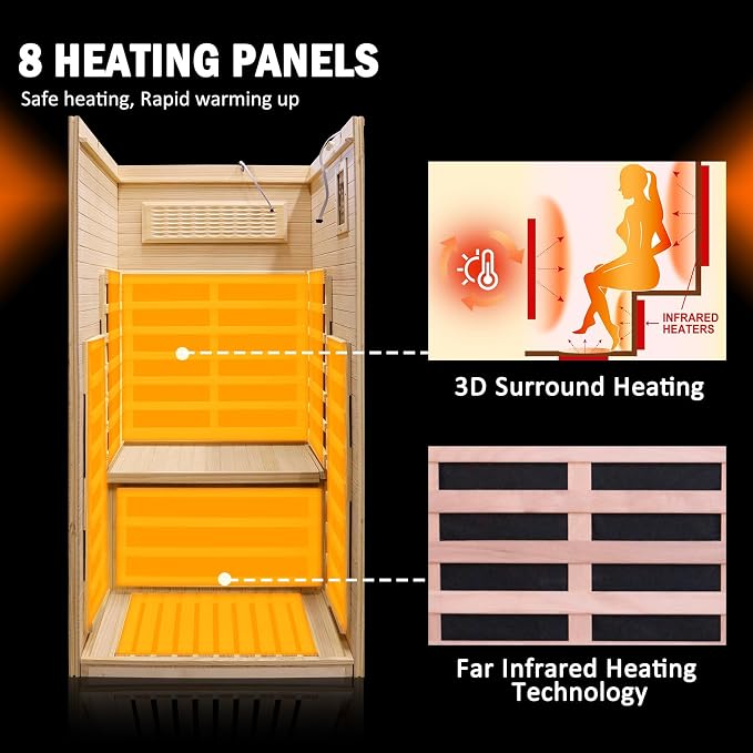 Sauna Far Infrared Saunas 1 Person Low EMF Indoor Personal Sauna | Dry Sauna Room with Starry Lights Ceiling Speakers for Home Gym Spa Fast Heating Easy Assembly 30.7x 30.7x62.2"