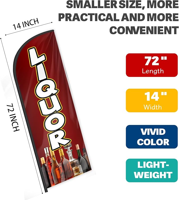Liquor Feather Flag for Storefronts Fairs,6 FT (Flagpole Not Included) | Business Advertising Flag