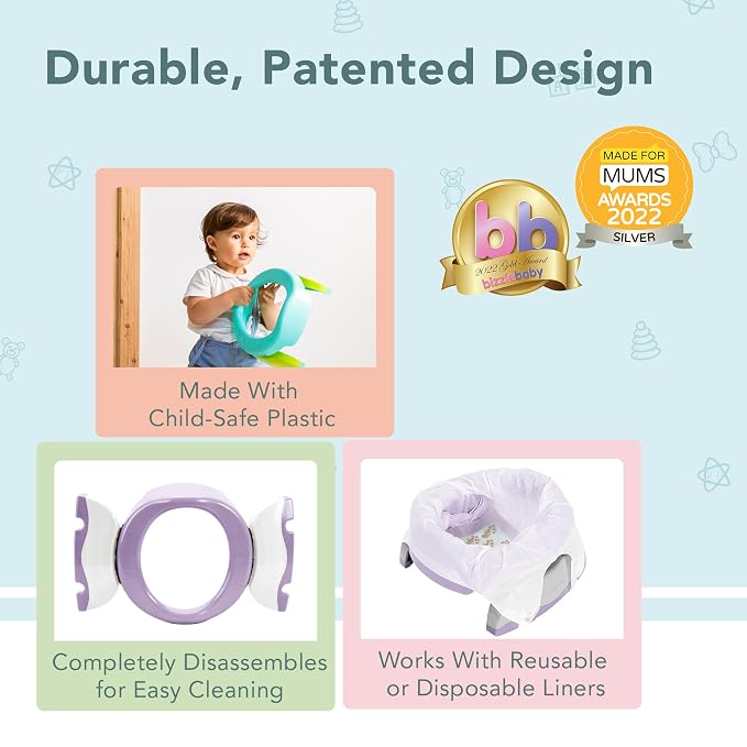Kalencom Potette Plus 2-in-1 Travel Potty and Trainer Seat - Dual-Purpose Potty Training Toilet Seat - Portable Potty for Toddler Travel - With Durable, Lock-In Legs and Splash Guard - Plum