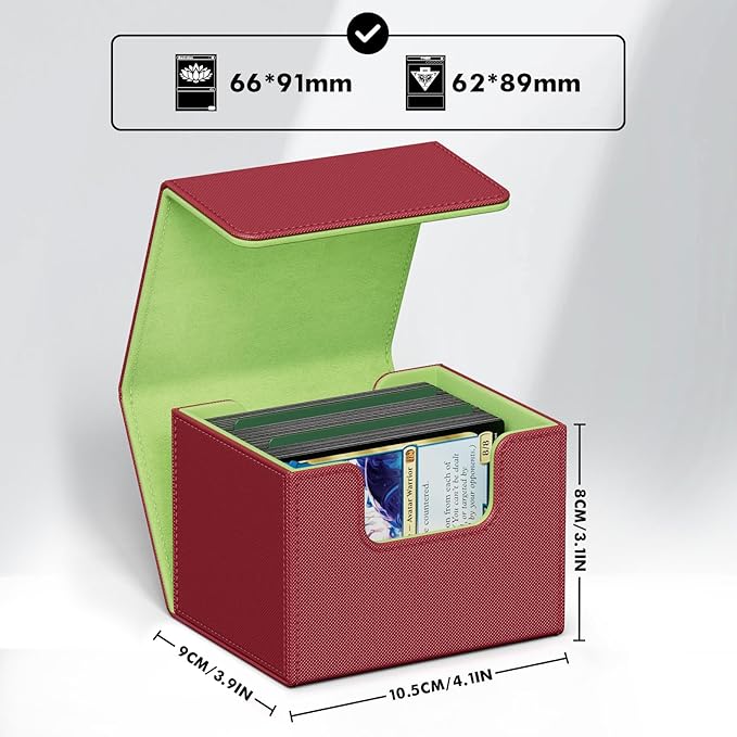 ZLCA Card Deck Box for Trading Cards, MTG Commander Deck Box Holds 120+ Single Sleeved Cards, Leather Magnetic Card Storage Box Fits for TCG CCG Magic Cards (Red&Green)