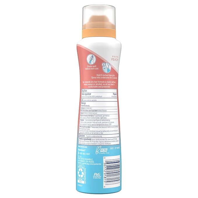 Secret Dry Spray Antiperspirant Deodorant for Women, 48hr Weightless Sweat & Odor Protection, Gentle on Skin, White Peach Scent, 4.1 oz (Pack of 3)
