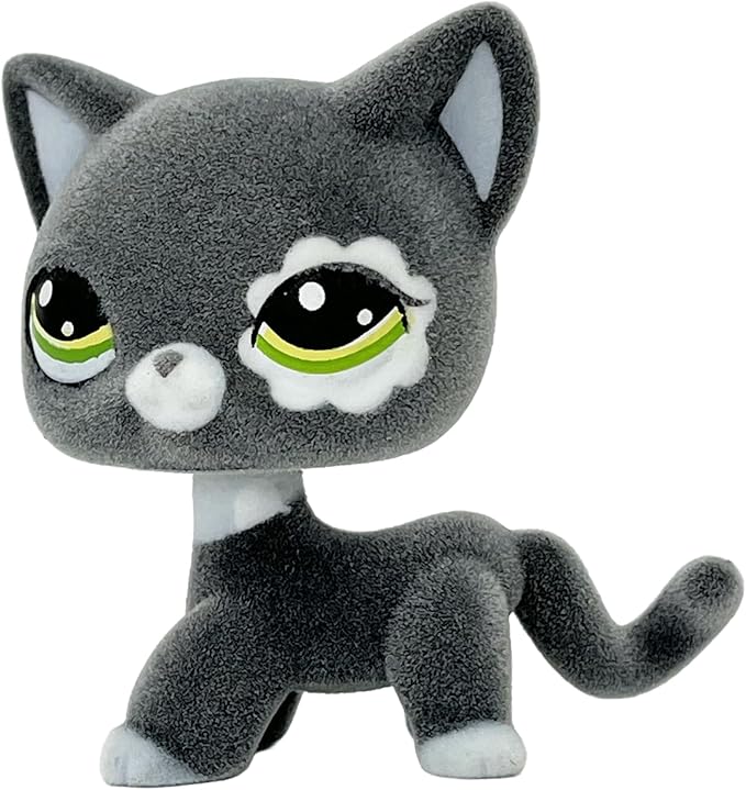 Custom Flocked Pet Shop Toy Fuzzy Animal Figure Short Hair Cat Kitty Kitten Deer OOAK (Black #2249)