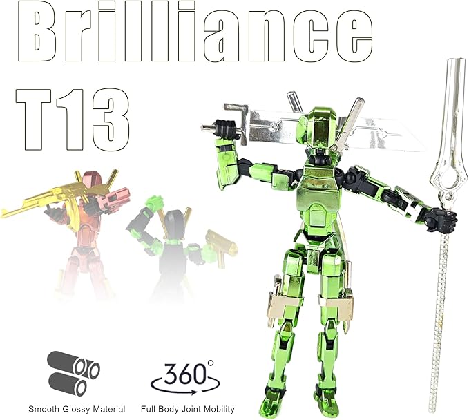 Assembly Completed T13 3D Printed Action Figures,Dummy 13 Robot 13 Movable N13 Action Figure, Lucky 13 Gift for Collectors Desktop Decorations for Game Lovers Toy(Metallic Green)