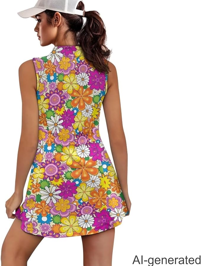 Golf Dress Tennis Dresses for Women with Built in Shorts and Pockets Sleeveless Athletic Dress Workout Dress