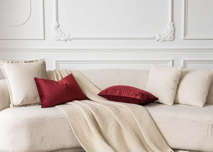 14x24 Pillow Covers Set of 2 Decorative Velvet Throw Pillow Covers,Burgundy | Luxury Red Cushion Covers with Invisible Zipper for Couch Sofa Bed Living Room Bedroom Home Decor Christmas