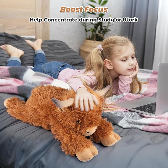 24" & 4.5 lbs Highland Cow Weighted Stuffed Animal, Adjustable Sitting & Laying Plush Toy Pillows with Removable Ceramsite Bag for Companion, Cuddly & Soft Gifts for Adults, Kids, Boys and Girls