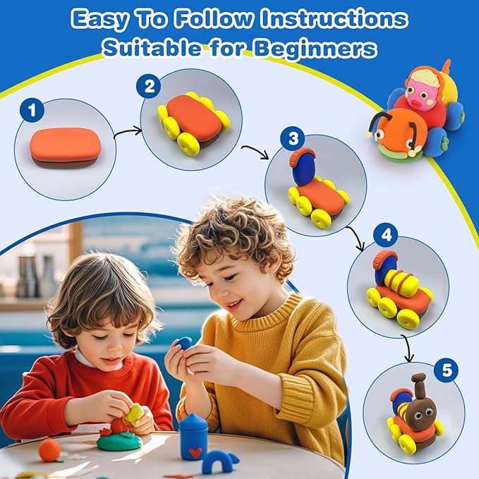 Ixiaoyoo Air Dry Clay for Kids, 92 Colors Magic Modeling Clay, Children's DIY Model Arts & Crafts Kit, Soft & Non-Sticky, Birthday & Christmas Toy Gift for 3-12 Years Old Girls & Boys Kids