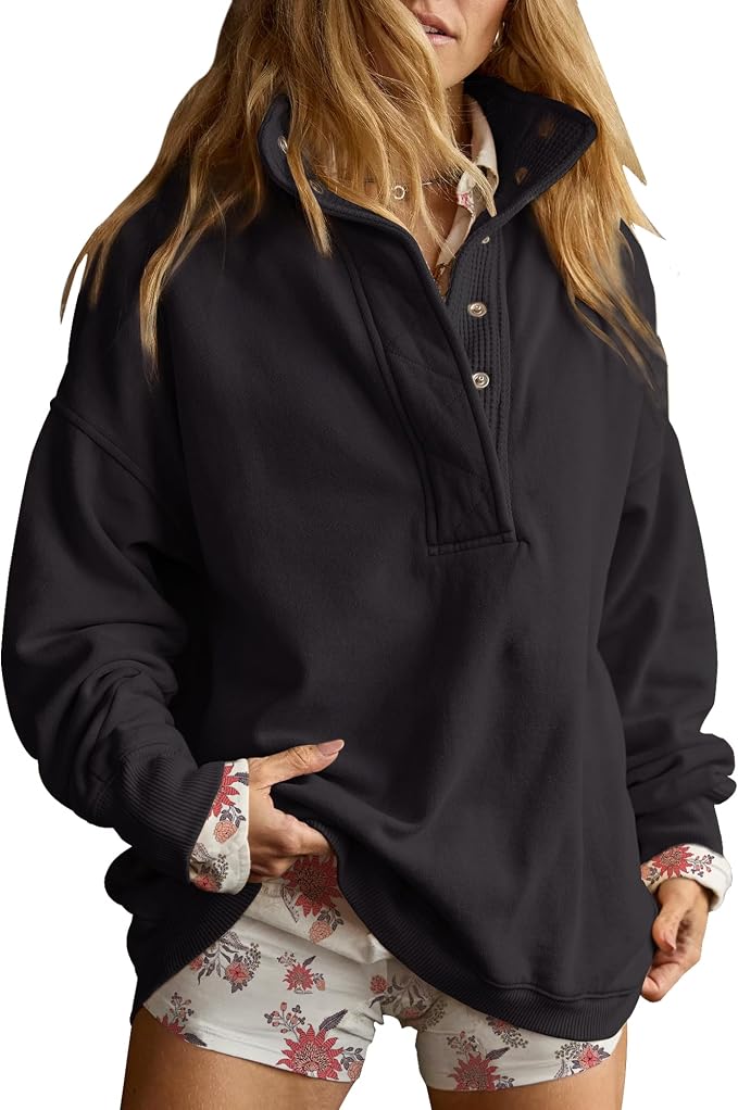 Gacaky Sweatshirt for Women Oversized Casual Long Sleeve Button Henley Neck Pullover Tops Fashion Outfits Clothes