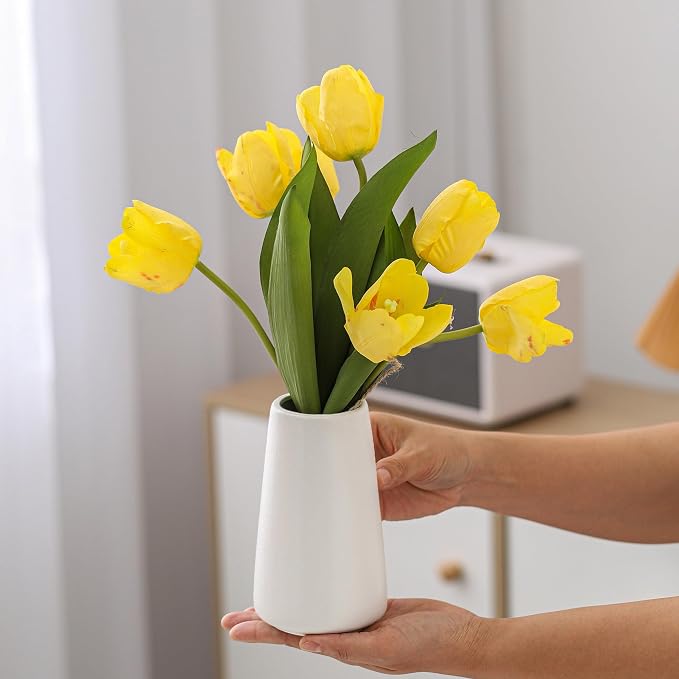 Simple Boho Ceramic Flower Vase for Home Decor (Bright White,Small) | 6'' Modern Vase for Flower Plant Pampas Grass, Fit for Table Shelf Centerpieces, Living Room Kitchen Bedroom Wedding Gift