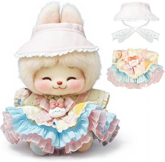 17cm Clothes Set, Accessories for 6.7 Inches Doll Clothes, Light Pink Velvet Hat + Kawaii Puffy Skirt Set, Cute Clothing No Doll Included